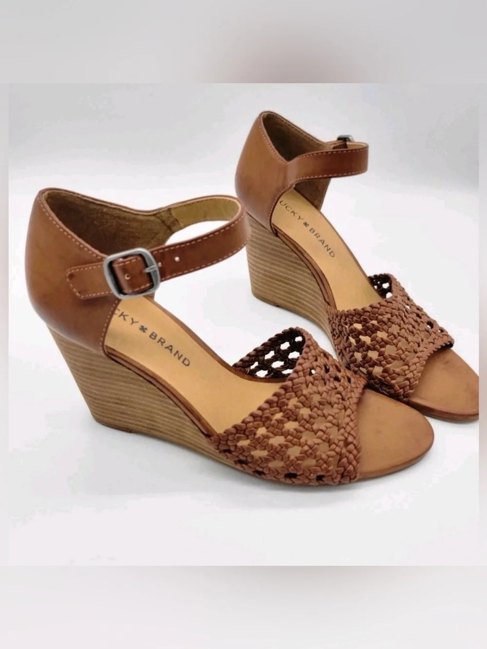 Lucky Brand Brown Leather Strappy Platform Wedge Sandals Boho Summer Shoes